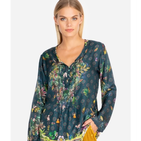 Johnny Was Tops - Johnny Was Silk Sami Blouse in Emerald Green